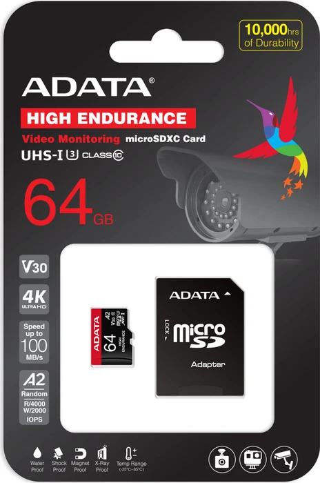 ADATA High-Endurance R100/W80 64GB Kit, UHS-I U3, A2, Class 10
