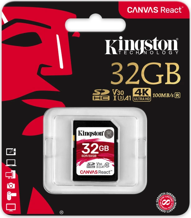 Kingston Canvas React R100/W70 32GB, UHS-I U3, Class 10