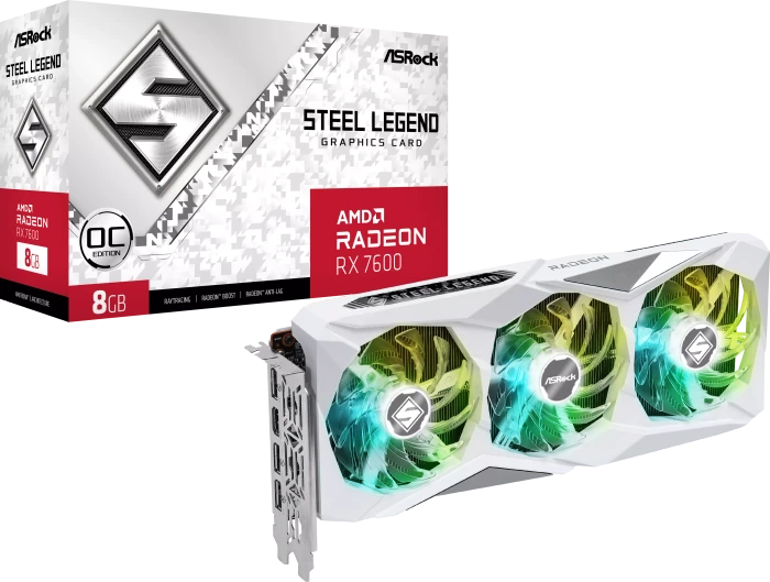 ASRock Radeon RX 7600 Steel Legend 8GB OC, RX7600 SL 8GO, 8GB GDDR6, HDMI, 3x DP