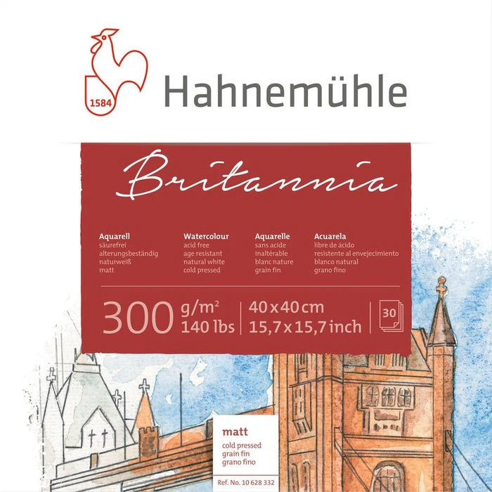 Hahnemühle Britannia Aquarell Quattro Zeichenpapier matt, 400x400mm, 30 Blatt