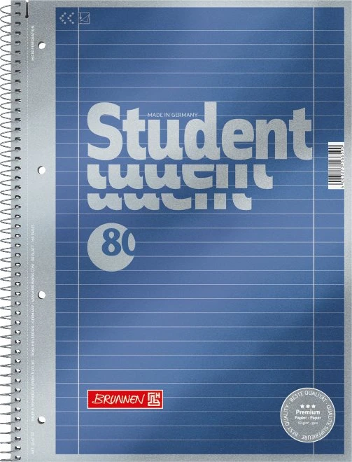 Brunnen Student Premium Collegeblock, A4, Lineatur 27, blau metallic, 80 Blatt
