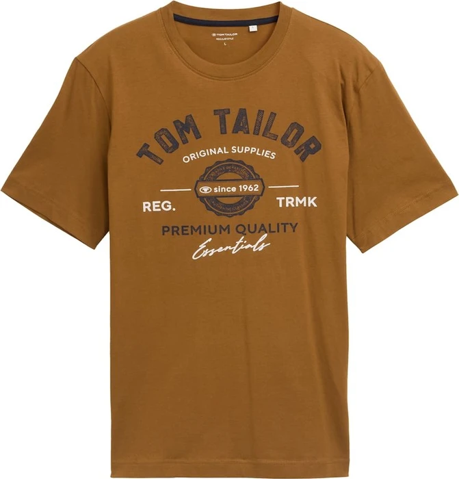 Tom Tailor Logo-Print T-Shirt kurzarm deep cognac (Herren)