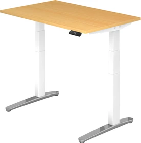 Hammerbacher Ergonomic Aktiv XBHM12 elektrisch höhenverstellbarer Sitz-Steh-Schreibtisch 120x80cm Buche/weiß