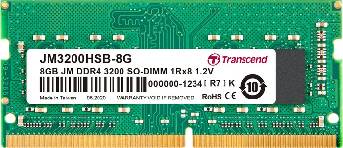 Transcend 8 GB JM DDR4 3200Mhz SO-DIMM 1Rx8 1Gx8 CL22 1.2V 8 GB DDR 8 1,2 V (JM3200HSB-8G) Image