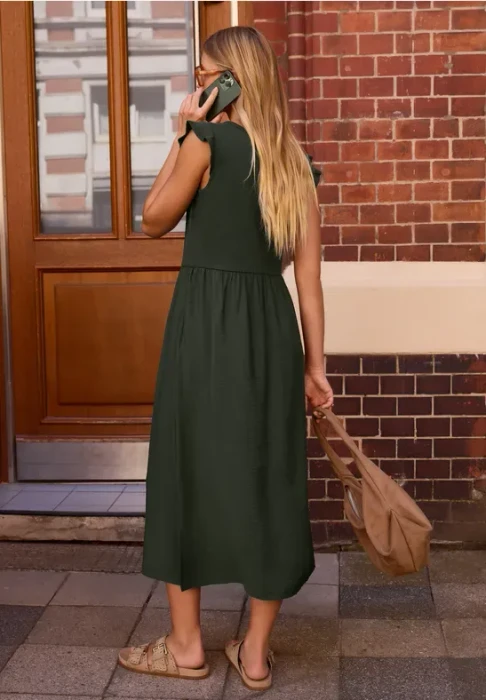 Street One Midikleid im Strukturmix mit Rundhals Kleid oil green (Damen)