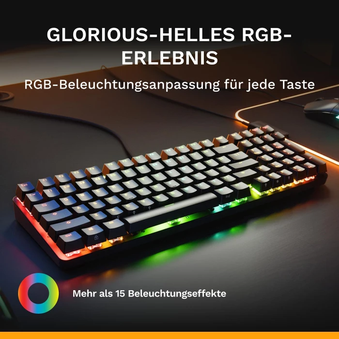 Glorious GMMK Eternal 96%, schwarz, LEDs RGB, Glorious Fox Linear, USB, US