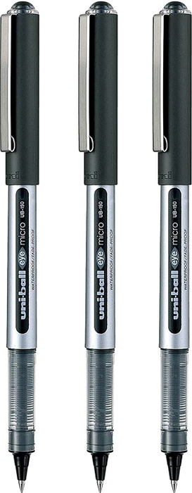 Uni-Ball Eye Micro UB-150 Tintenroller (Mine) schwarz/silber, 3er-Pack