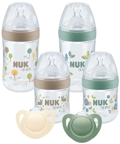 NUK Nature Perfect Starter-Set mit Temperature Control Trinkflaschen, 0+M, grün/braun