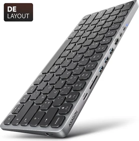 Axagon 9in1 Keyboard Hub, Docking Station mit Tastatur, USB-Hub, Dual-Slot-Cardreader, DE, USB-C 3.0 [Buchse] (HMC-KB-GE)