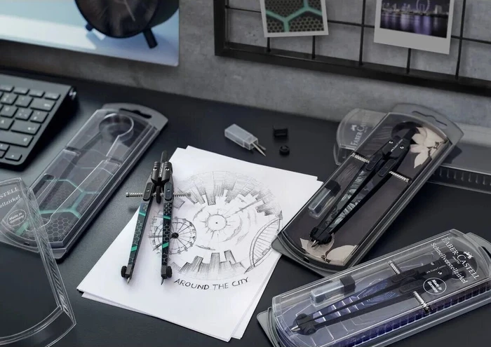 Faber-Castell Future Look Schnellverstellzirkel, schwarz/violett, Klarsichtetui