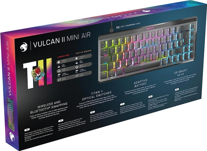 Roccat Vulcan II Mini Air, LEDs RGB, schwarz, TITAN II OPTICAL BROWN, USB/Bluetooth, DE