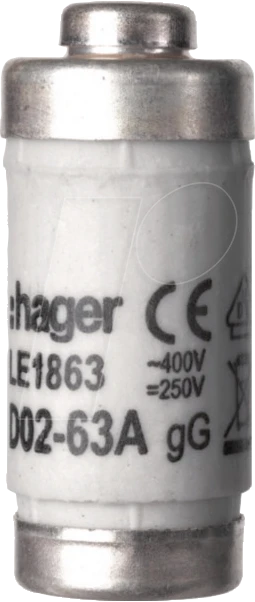 Hager Sicherungseinsatz D02 E18 63A 400V gG mit Kennmelder, Nennspannung 400 V , 250 V
