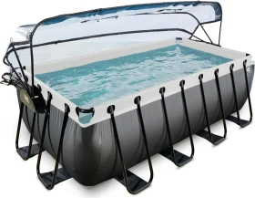 Exit Toys Black Leather Frame Pool mit Sandfilterpumpe und Abdeckung rechteckig 400x200x122cm
