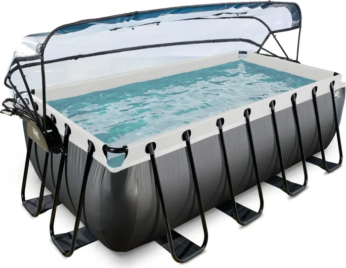 Exit Toys Black Leather Frame Pool mit Sandfilterpumpe und Abdeckung rechteckig 400x200x122cm