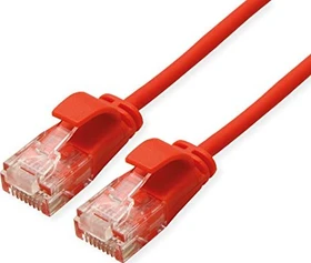 Roline / Secomp DataCenter Slim Patchkabel, Cat6a, U/UTP, RJ-45/RJ-45, 1m, rot