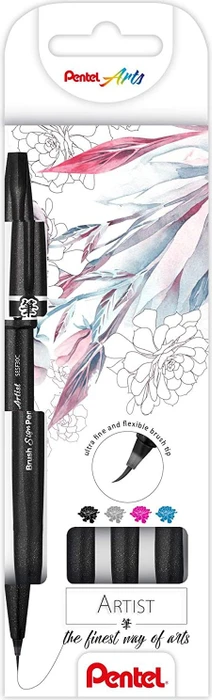 Pentel Brush Sign Pen Artist SESF30C sortiert, 4er-Set, Etui