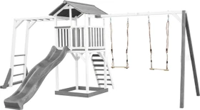 Axi Spielturm Beach Tower mit Klettergerüst, Rutsche und Doppelschaukel weiß/grau
