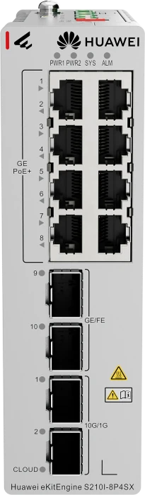 Huawei eKit SME Network eKitEngine S210I Series Industrial Railmount Gigabit Switch, 8x RJ-45, 2x SFP+, 2x SFP, 240W PoE+