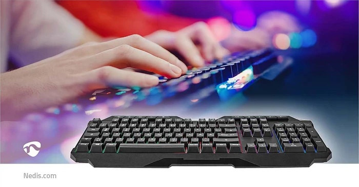Nedis Gaming Tastatur, LEDs RGB, schwarz, USB, DE
