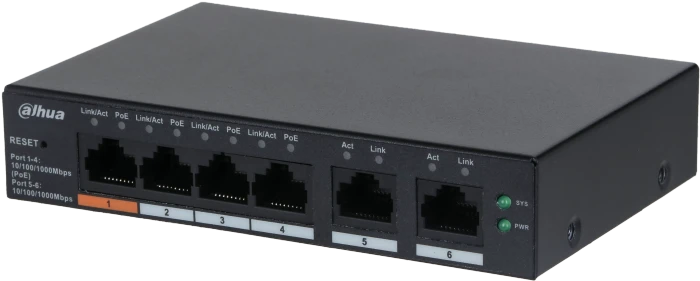 Dahua CS40 Desktop Gigabit Smart Switch, 6x RJ-45, 60W Hi-PoE
