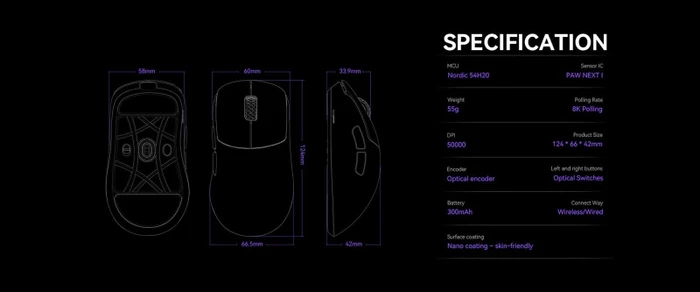 Lamzu Thorn V2 8K Wireless Gaming Mouse violett, USB