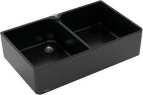 Villeroy & Boch Spülstein 90 X Doppelspüle mit Ablauffernbedienung pure black