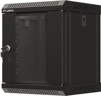 Lanberg WF11 Series 10" Rack Wandschrank 6HE, hängend, Flatpack, Glastür, IP20, RAL 9004, 300mm tief