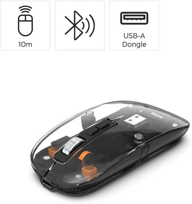 Hama WM-600 Wireless Multi-Device Mouse transparent, USB/Bluetooth