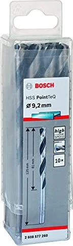 Bosch Professional HSS PointTeQ Spiralbohrer, 9.2x81x125mm, 10 Stück