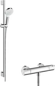 Hansgrohe Crometta Ecostat 1001 CL Thermostat und 90cm Brausestange Duschset chrom/weiß