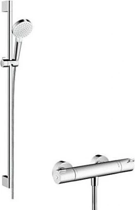 Hansgrohe Crometta Ecostat 1001 CL Thermostat und 90cm Brausestange Duschset chrom/weiß