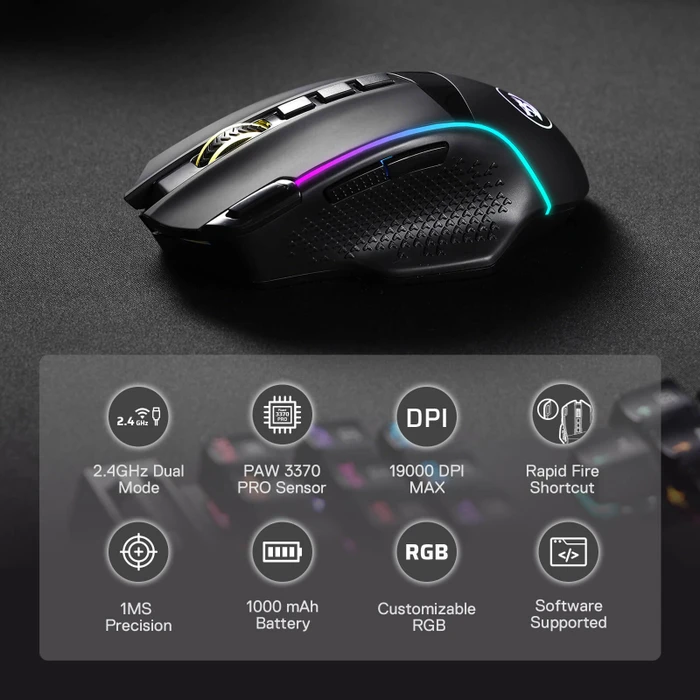 Redragon M991 Wireless Gaming Mouse RGB schwarz, USB
