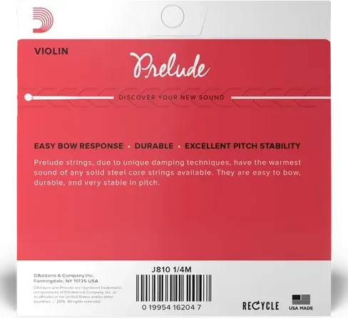 D'Addario Prelude Violin String Set, 1/4 Scale, Medium Tension