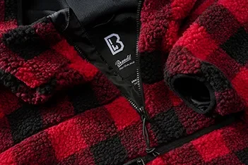 Brandit Teddyfleece Worker Hoodie red/black checkered (Herren)