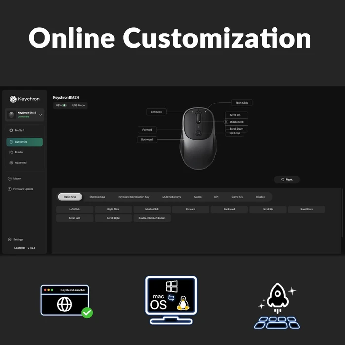 Keychron BM24 Wireless Mouse Metal Gray schwarz/grau, USB/Bluetooth