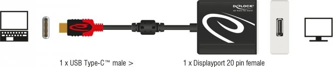 DeLOCK USB Type-C Adapter zu DisplayPort, DP Alt Mode, 4K 60Hz, USB-C 3.0 [Stecker]