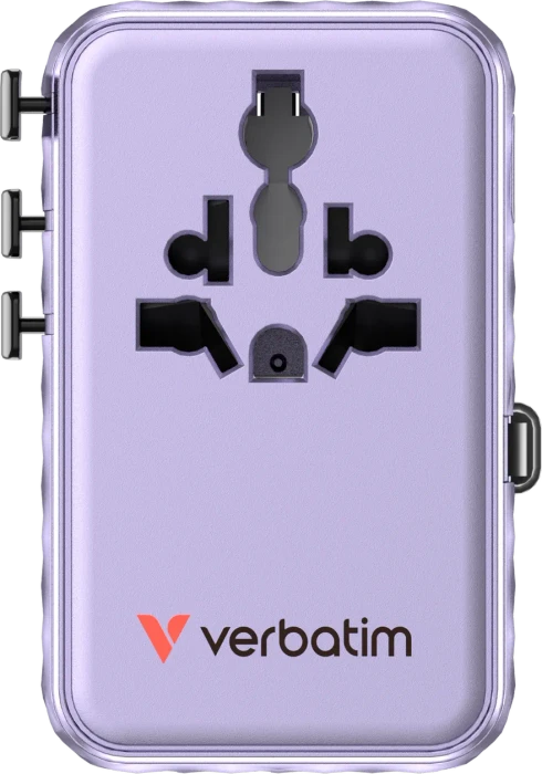 Verbatim Charge 'n' Travel GaN III Universal-Reiseadapter 100W violett