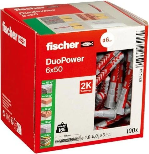 fischer DuoPower 6x50 Universaldübel, 6x50mm, 100 Stück