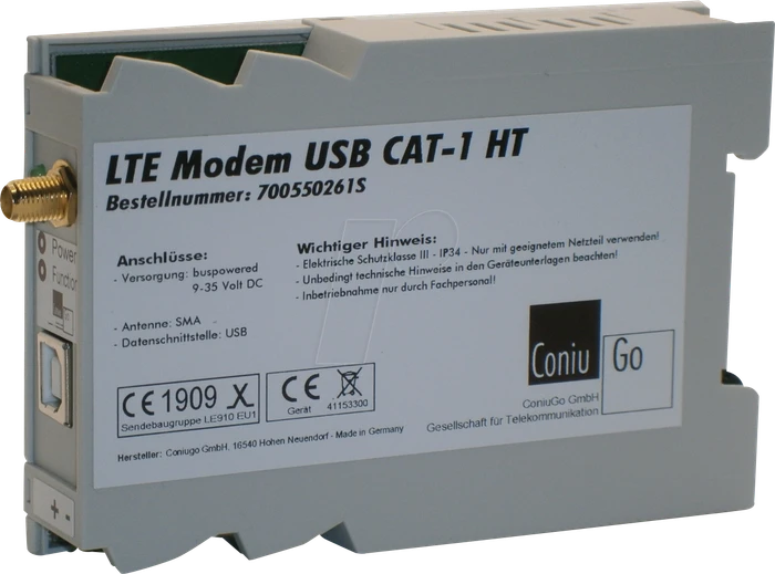 ConiuGo LTE GSM Modem HT CAT 1, Industrial, Railmount, USB dualpowered-Version