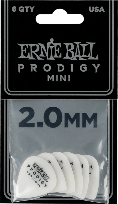 Ernie Ball White Mini Prodigy Pick, 2.0mm, 6-Pack