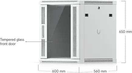Ubiquiti 12U Rack Cabinet, 19" Wandgehäuse 12HE, Glastür, weiß, 560mm tief