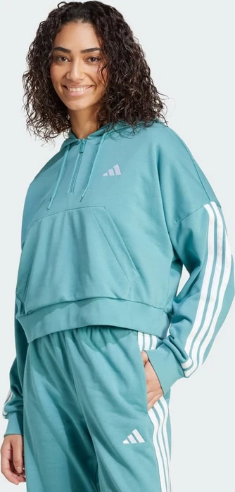 adidas Essentials 3-Streifen French Terry Quarter-Zip Hoodie powder teal/white (Damen)