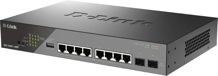 D-Link DSS-200 Surveillance Desktop Gigabit Smart Switch, 8x RJ-45, 2x SFP, 130W PoE+