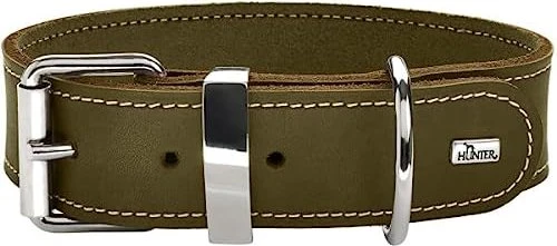 Hunter Aalborg Special Hundehalsband, Leder, strapazierfähhig, komfortabel, 40 S, oliv