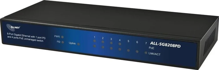 Allnet SG82 Desktop Gigabit Switch, 8x RJ-45, PoE PD