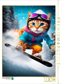 Calvendo Katze beim Outdoorsport - Snowboard fahren