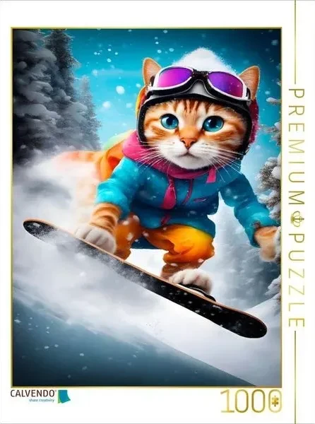 Calvendo Katze beim Outdoorsport - Snowboard fahren