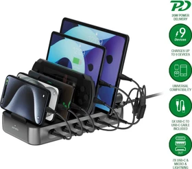 4smarts Ladestation Team 100W 5C/1A inkl. 6 Kabel grau/schwarz