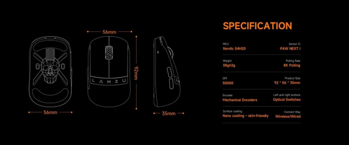 Lamzu Orcus 8K Wireless Gaming Mouse violett/weiß, USB