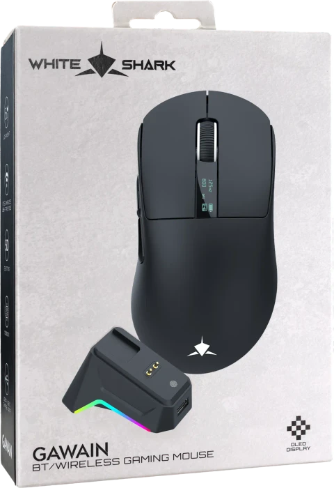 White Shark Gawain Wireless Gaming Mouse mit Ladestation, schwarz, USB/Bluetooth